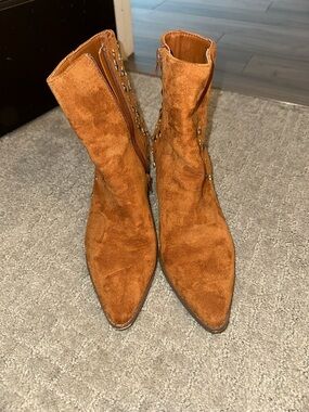 Altar'd State Rust Suede Pointed-Toe Studded Ankle Boots